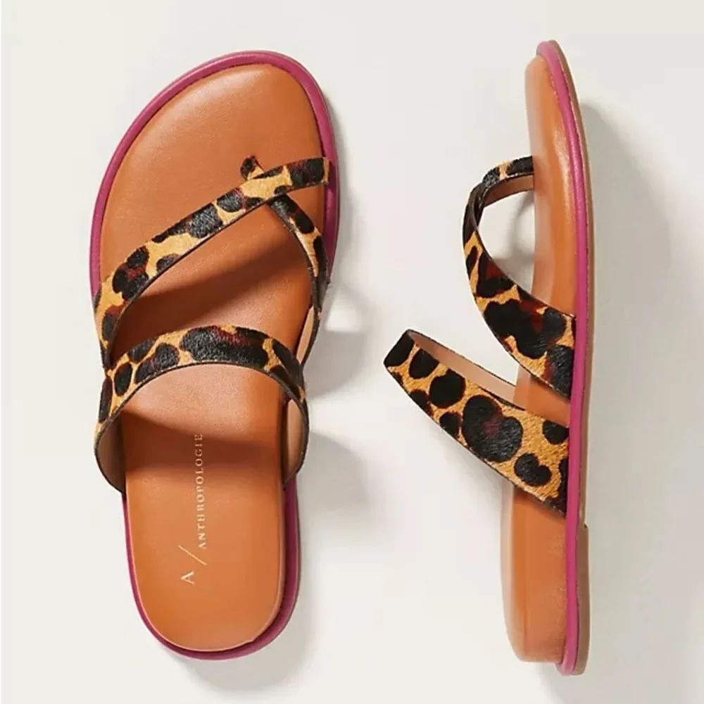Anthropologie Leo Toe Loop Leather Calf Hair Sandals NWT